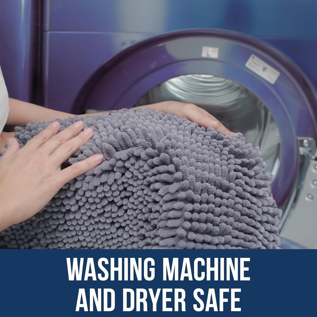 Chenille Bathroom Rugs Quick Dry Microfiber Mats Non Slip Washable, Extra Thick, Soft and Highly Absorbent Bath Mats for Bathroom, Kitchen, and Shower Floor - Grey 36"x60"