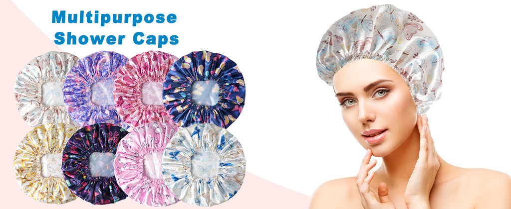 Shower Caps for Women, 4 PCS Elastic and Reusable Bath Caps, Double Waterproof Layers Shower Cap, Bathing Shower Caps, Environmental Protection Hair Bath Hat - Solid Color