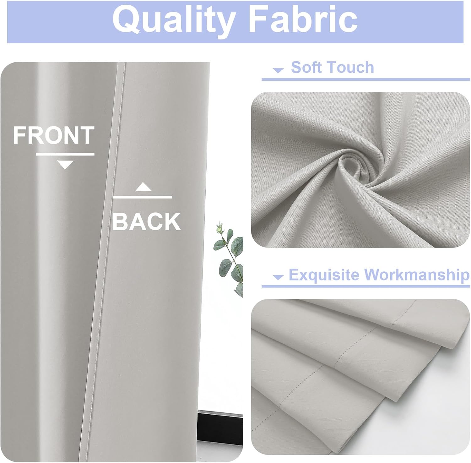 Natural Blackout Curtains for Bedroom 63 Inch Length 2 Panels Set, Solid Thermal Insulated Energy Saving Rod Pocket Window Treatment Curtains Blackout Drapes, W40 x L63 Inch, Natural