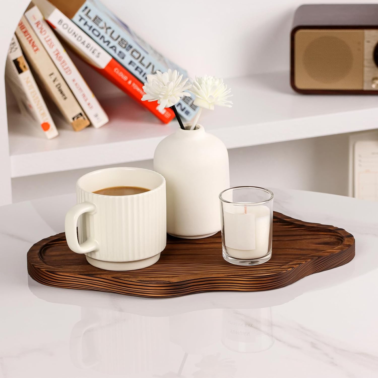 Small Decorative Tray Wood Decorative Serving Tray for Candles Perfume, Cloud Wooden Jewelry Tray Trinket Dish, Wooden Trays for Coffee Table Home Decor